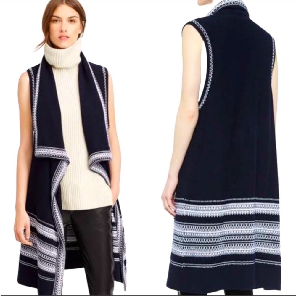 Vince Drape Front Vest Cardigan Women Size XXS Black White Sleeveless Casual